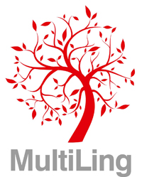 A red tree with the text "MultiLing" under. Logo.