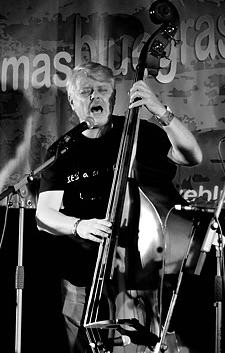 A picture of Douglas Cairns playing the contrabass.