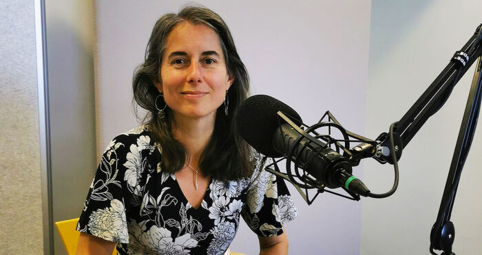 Stefka Eriksen in the podcast studio.