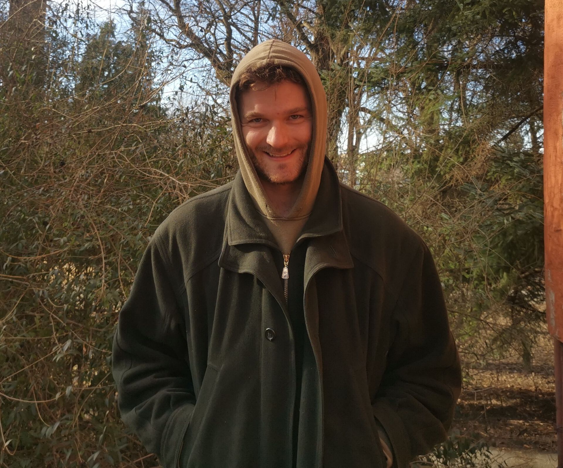 Person, Hood, Smile, Face, Trees