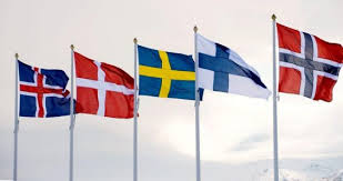Et islandsk, dansk, svensk, finsk og norsk flagg. Foto
