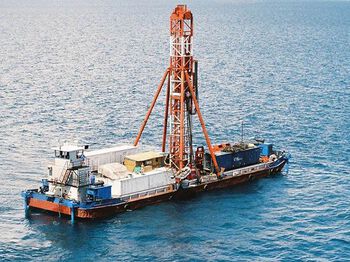The Viphya drill&amp;#160;barge on Lake Malawi in 2005.