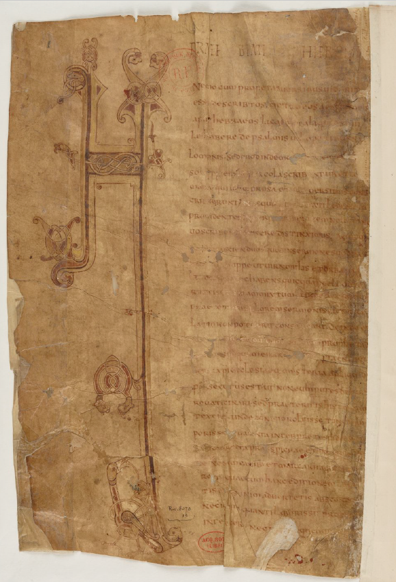Medieval manuscript page, with larger capital letters