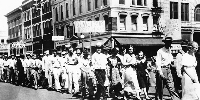 Demonstrasjonstog med tekstilarbeidere i USA i 1934.
