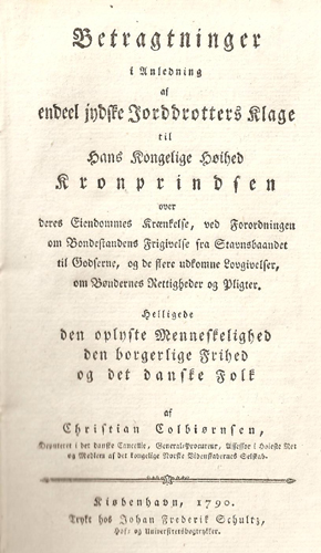 Christian Colbjørnsens offentlige tilsvar til de jyske proprietærene (1790)