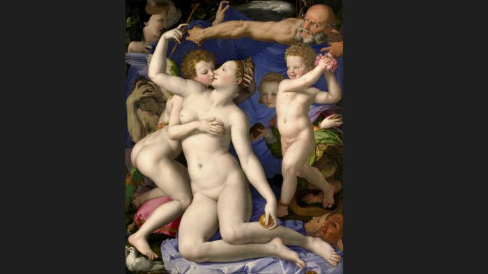Oljemaleri: Venus, Cupid, Folly and Time (c. 1545). Foto fra National Gallery, London