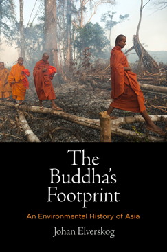 The Buddha's Footprint: An Environmental History, book cover, monks, trees