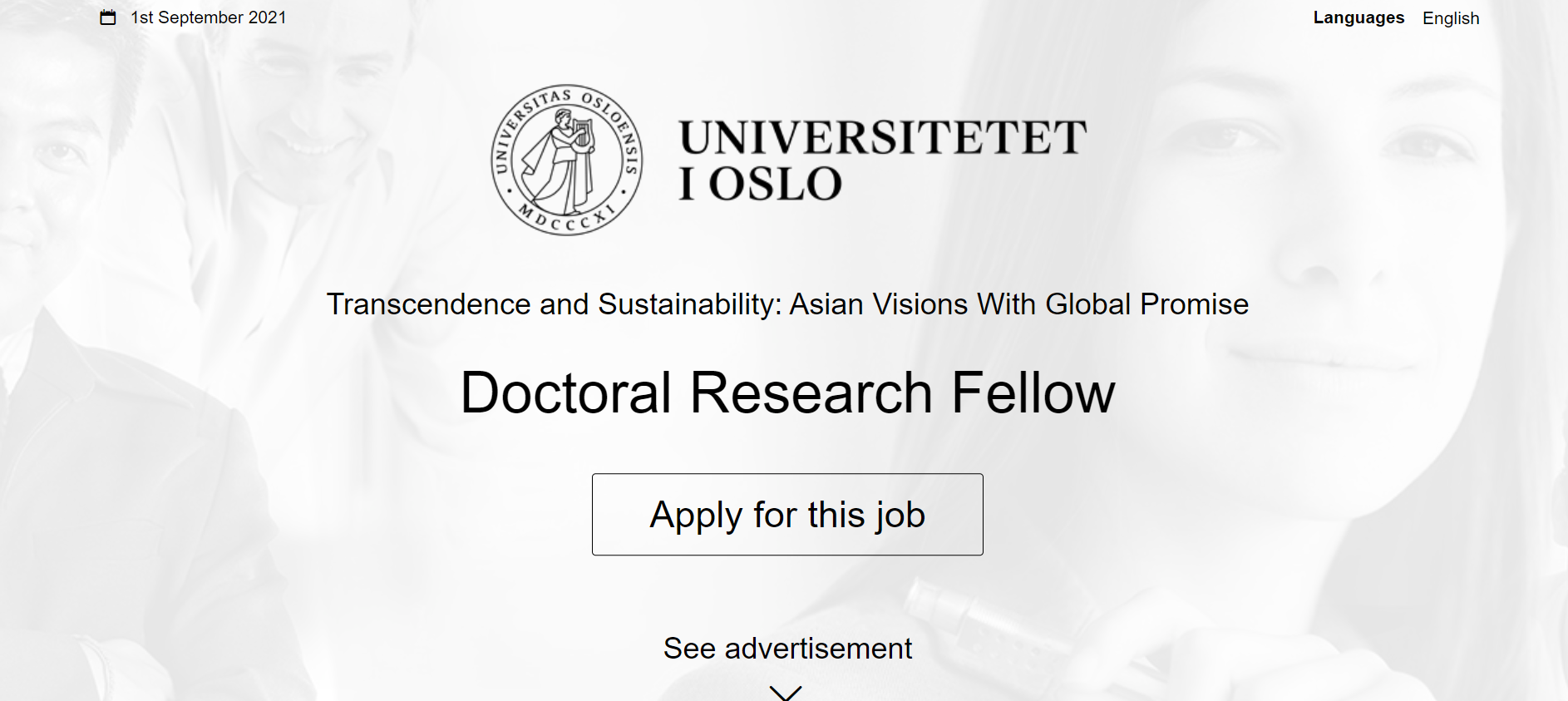 screenshot, Universtetet I Oslo, logo, doctoral research fellow, webpage