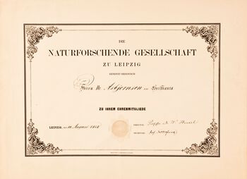 Æresmedlem 10.august 1858 av Die Naturforshende Gesellschaft zu Leipzig
