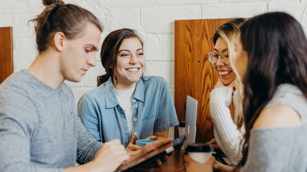 Illustration photo with a group of individuals talking