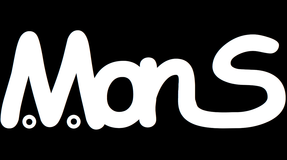 Hvit skrift på sort bakgrunn: MONS. Logo.