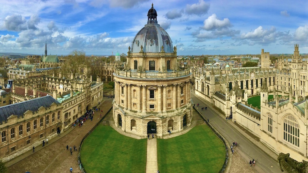 The University of Oxford on a beautiful day. Blue sky and clouds. 