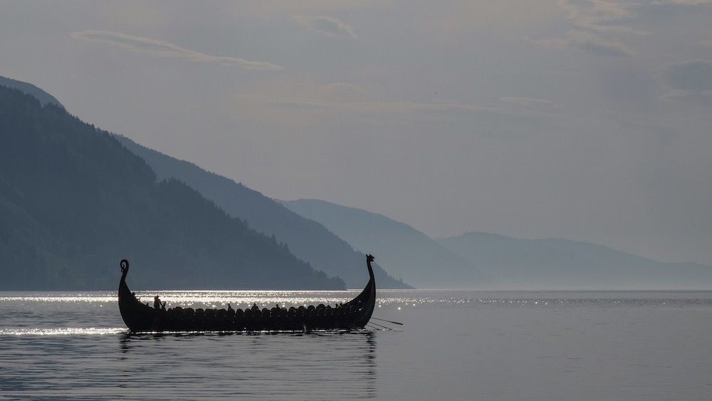 Viking ship on a beautiful fjord 