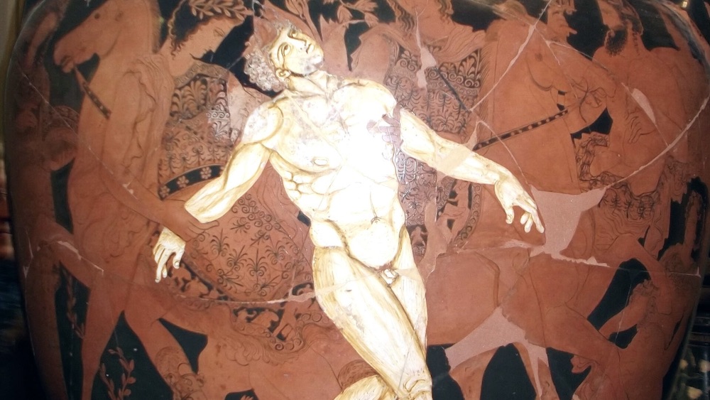 The death of Talos, an ancient automaton (an artificial giant) made of bronze, depicted on a krater from the 5th century BC, now in the Jatta National Archaeological Museum in Ruvo di Puglia, Italy