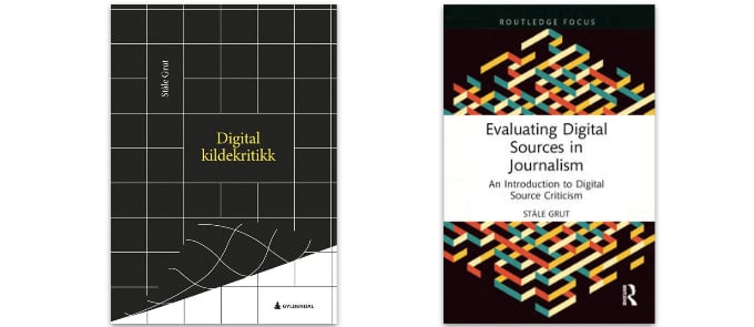 Book covers of the Norwegian and English editions of the book "Digital Source Criticism"