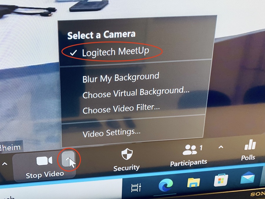 Video settings in Zoom session