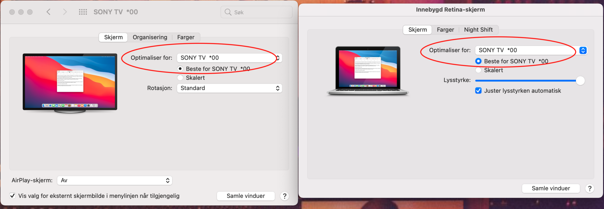 Screen settings on mac computer