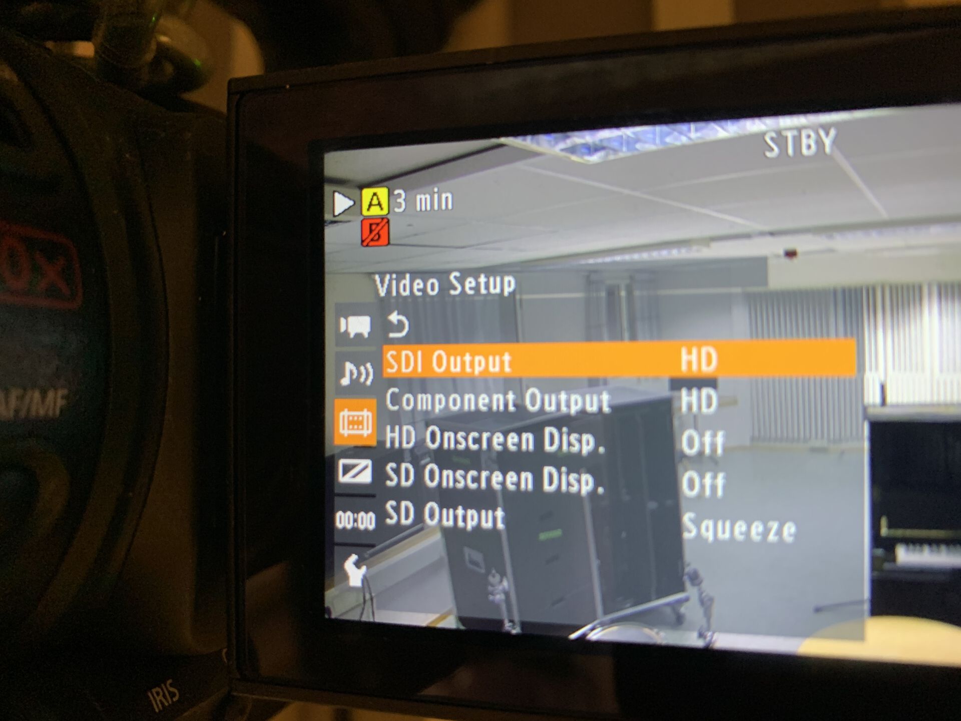Image showing the camera settings on the Sony camera we use for visual feedback from samspill 2