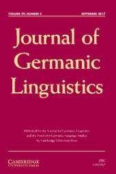 Front cover of the Journal of Germanic Linguistics, dark red background with yellow lettering.